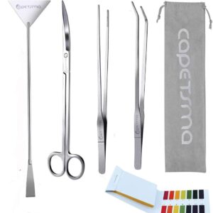 Capetsma Aquascape Long Stainless Steel Plant Tools Set - Aquarium Tweezers, Scissors, Spatula, Algae Scrapers - Fish Tank Cleaning Kit