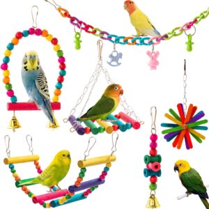 Birds Cockatiel Toys Parakeet Chewing Toy Hanging Hammock Swing Climbing Ladder Bird Cage Toys for Budgies, Conure, Cockatiel, Budgerigar, Parakeet, Mynah, Love Birds, Finches