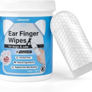 OBSEDE Ear Cleaner Finger Wipes, Grooming Kit Care for Dogs and Cats Regular Soothing Odor Control Reduce Dirt Wax Build Up Pet Supplies Easy to Use Fresh Coconut Scent, 60 Count