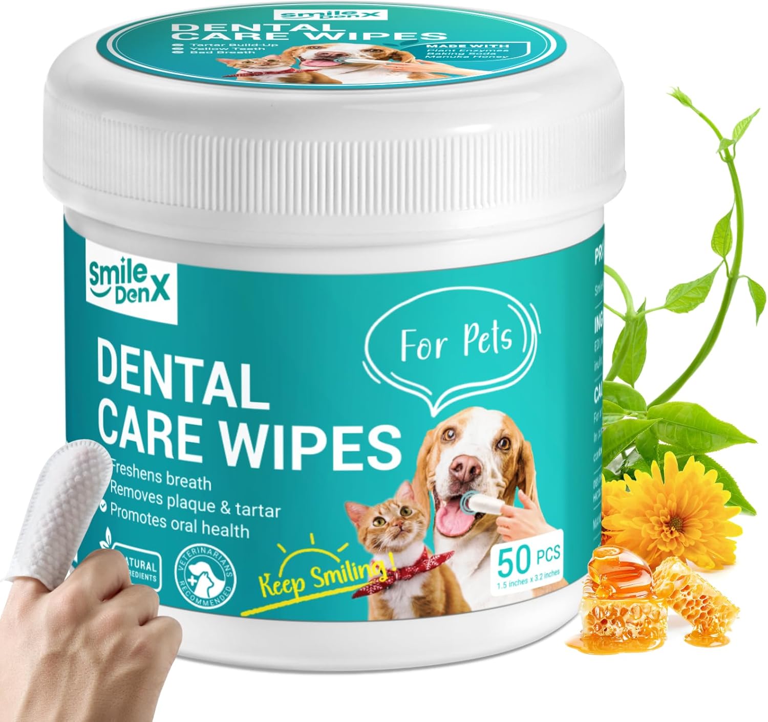 Dog Dental Care Wipes – Cat & Dog Teeth Cleaning Finger Wipes – Dog Tooth Brushing Kit Dental Wipes – Reduces Plaque & Freshens Breath (50 Pcs)