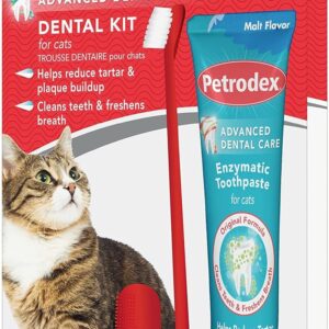 Petrodex Dental Care Kit for Cats, Cat Toothbrush and Toothpaste, Cleans Teeth and Fights Bad Breath, Reduces Plaque Tartar Formation, Malt Flavor, 2.5oz Toothpaste + Toothbrush