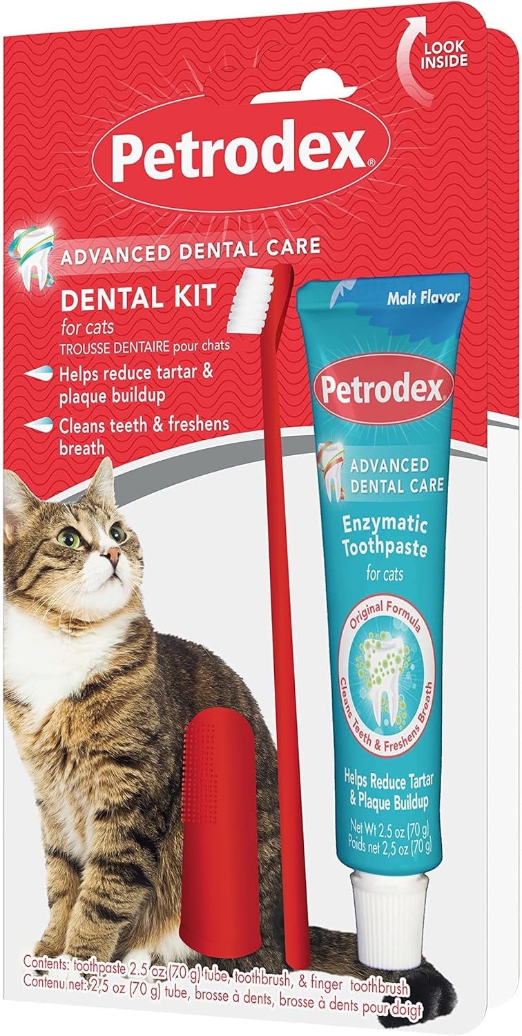 Petrodex Dental Care Kit for Cats, Cat Toothbrush and Toothpaste, Cleans Teeth and Fights Bad Breath, Reduces Plaque Tartar Formation, Malt Flavor, 2.5oz Toothpaste +...