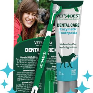 Vet's Best Dog Toothbrush & Enzymatic Toothpaste Kit - Teeth Cleaning - Made with Natural Ingredients - Reduces Plaque, Whitens Teeth, Freshens Breath - Bonus Care Guide & Finger Brush Included